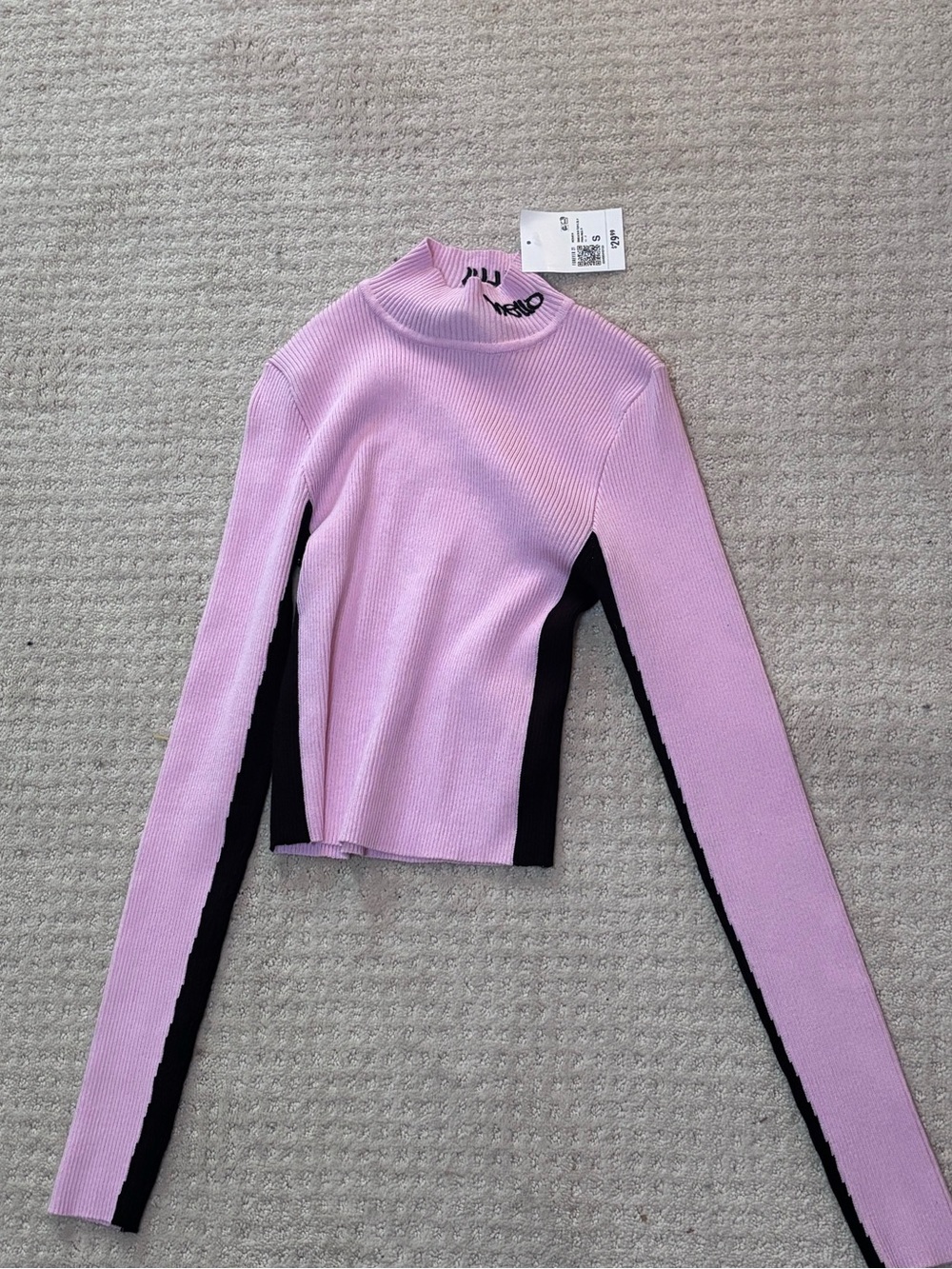 Forever 21 x Hello Kitty Pink and Black Ribbed Mock Neck Long Sleeve Top